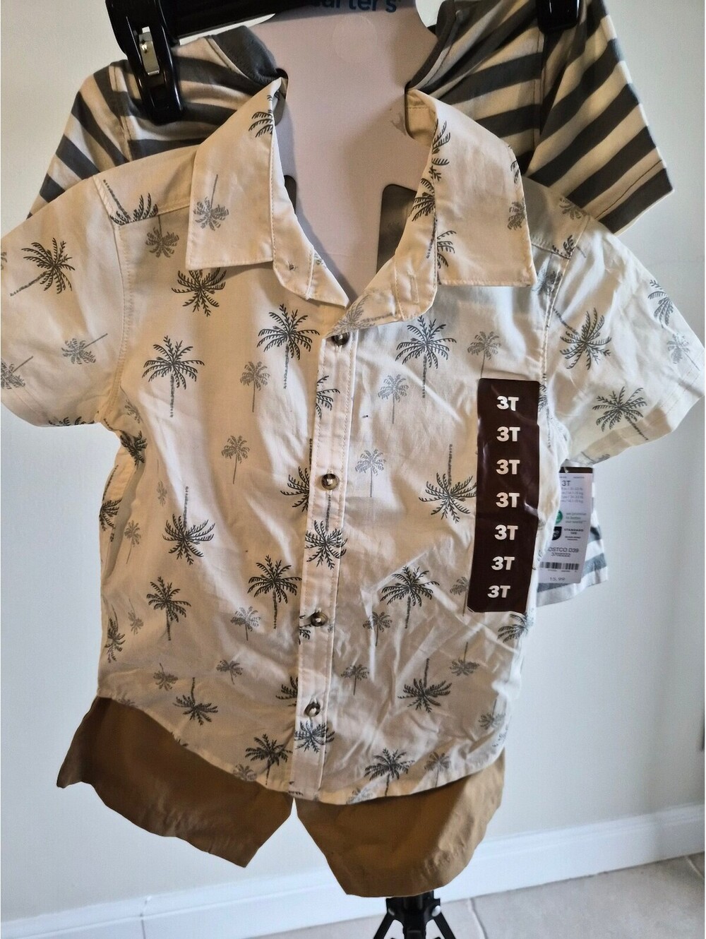 Carter's Toddler 3T 3-Piece Palm Tree Print Shirt, Striped Tee, and Shorts 0251